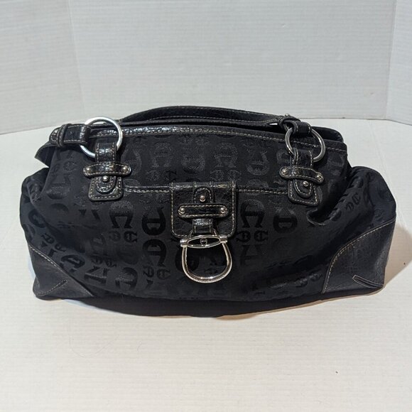 Etienne Aigner Core Collection Black Fabric Leather Logo Handbag Purse 57628 - Picture 3 of 11